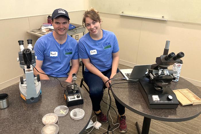 ARS Biological Science Technician, Bradley Sowder and ARS Postdoctoral Scientist Dr. Olivia Todd.