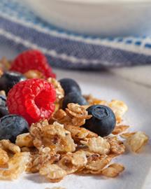 Hi! Happy Inside cereal with raspberries and blueberries