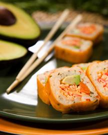 Carrot-ginger wrap around a “sunny California roll”